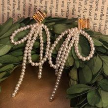 Load image into Gallery viewer, Faux Pearl Bow &amp; Gold Leaf Earring
