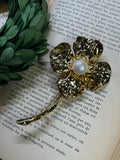 Golden Flower Pearl Brooch
