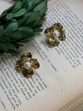 Golden Flower Pearl Ear Stud