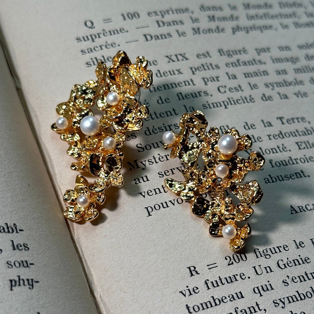 Golden Blossom Faux Pearl Ear Studs