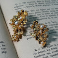 Golden Blossom Faux Pearl Ear Studs