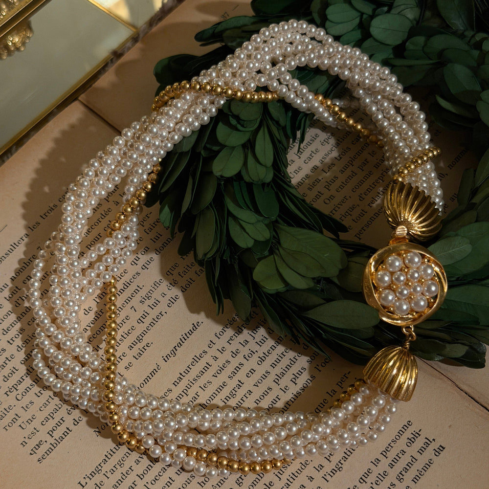 Mutiple Row Faux Pearl Necklace