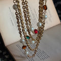 Vintage Style Multiple Gems and Pearls Long Necklace